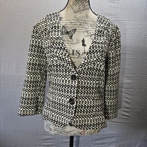 CAbi Black and White Geometric Blazer Art To Wear Cotton Size 6